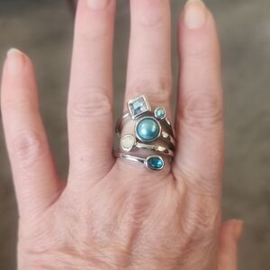 Lia Sophia Silver Ring with Blue and White Gems